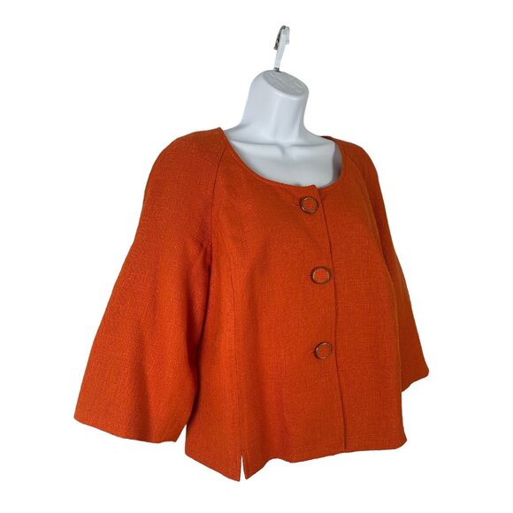 Pursuits, Ltd Womans Textured 3/4 Sleeve Orange Swing Jacket Size 12 - Picture 3 of 10